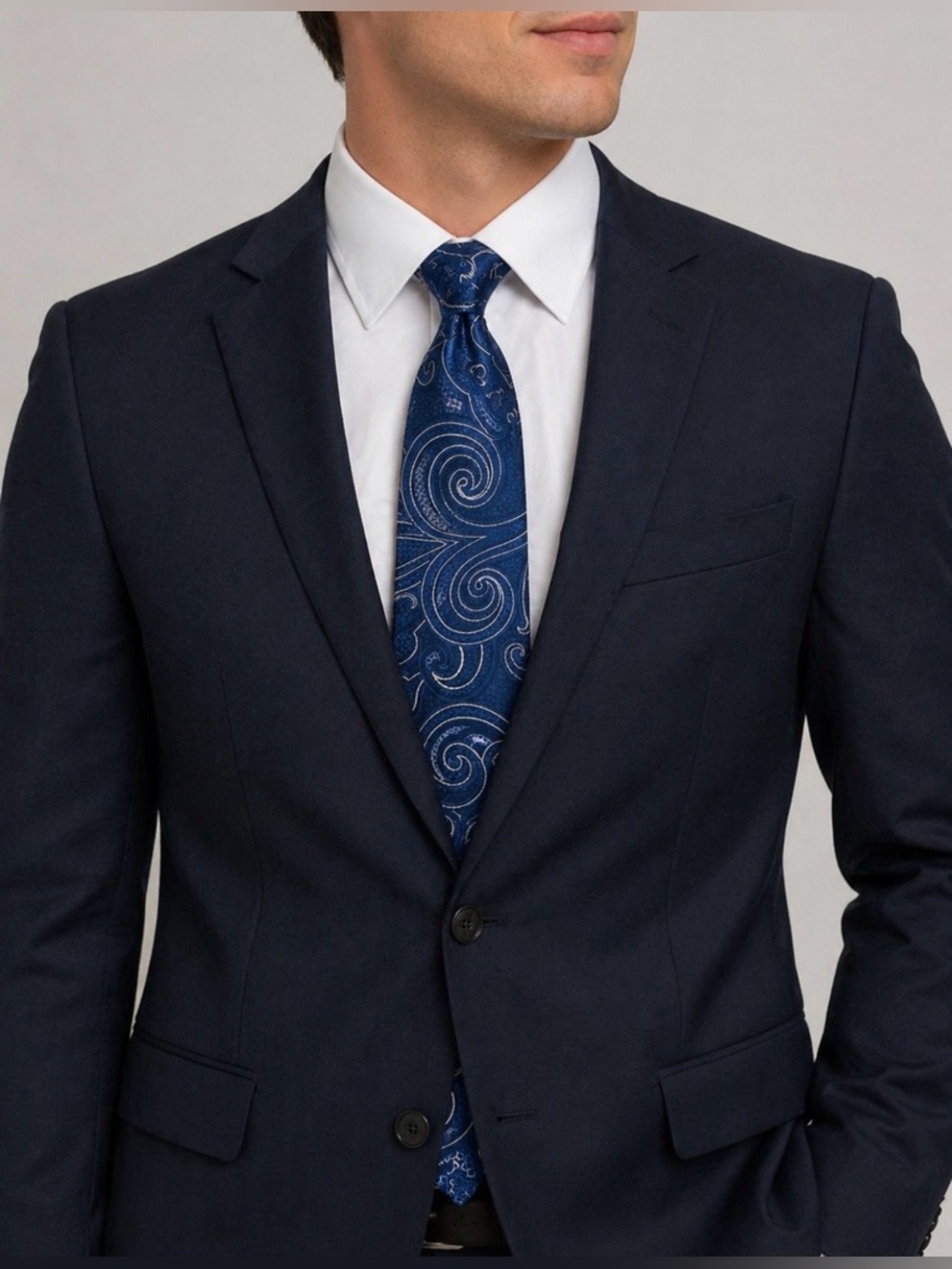 Neiman Marcus Men’s Royal Blue & Silver Paisley Scroll Tie – Classic Formal